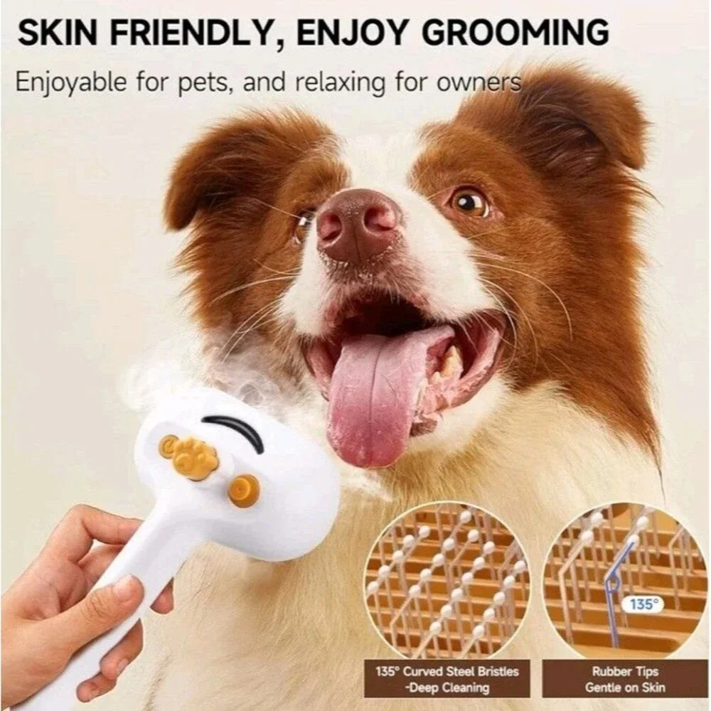 Pet Steam Brush for Dogs and Cats – 3-in-1 Spray Hair Removal Comb – Steam...